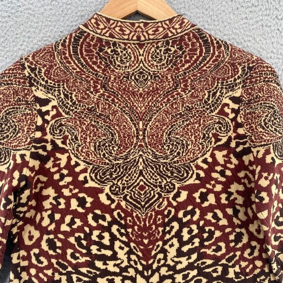 Chicos Sweater Womens 1 US Medium Brown Animal Jacquard Open Cardigan Stretch - Picture 4 of 10